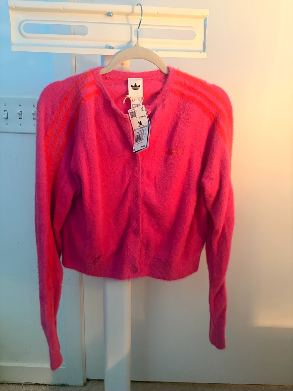 Adidas Women's Pink Fuzzy Cardigan Sweater NEW with tag